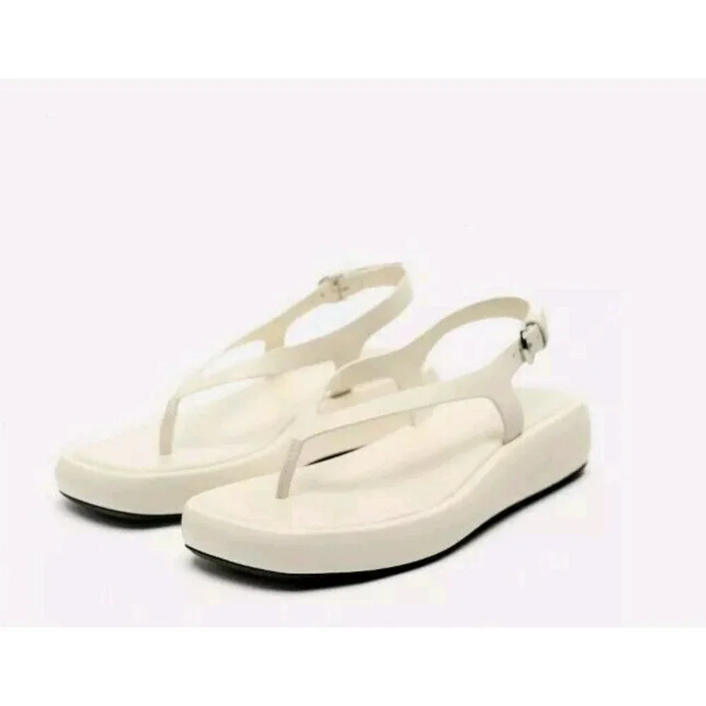 ZARA Leather Sandals 1644/210/002 size 9 Flats White Ivory